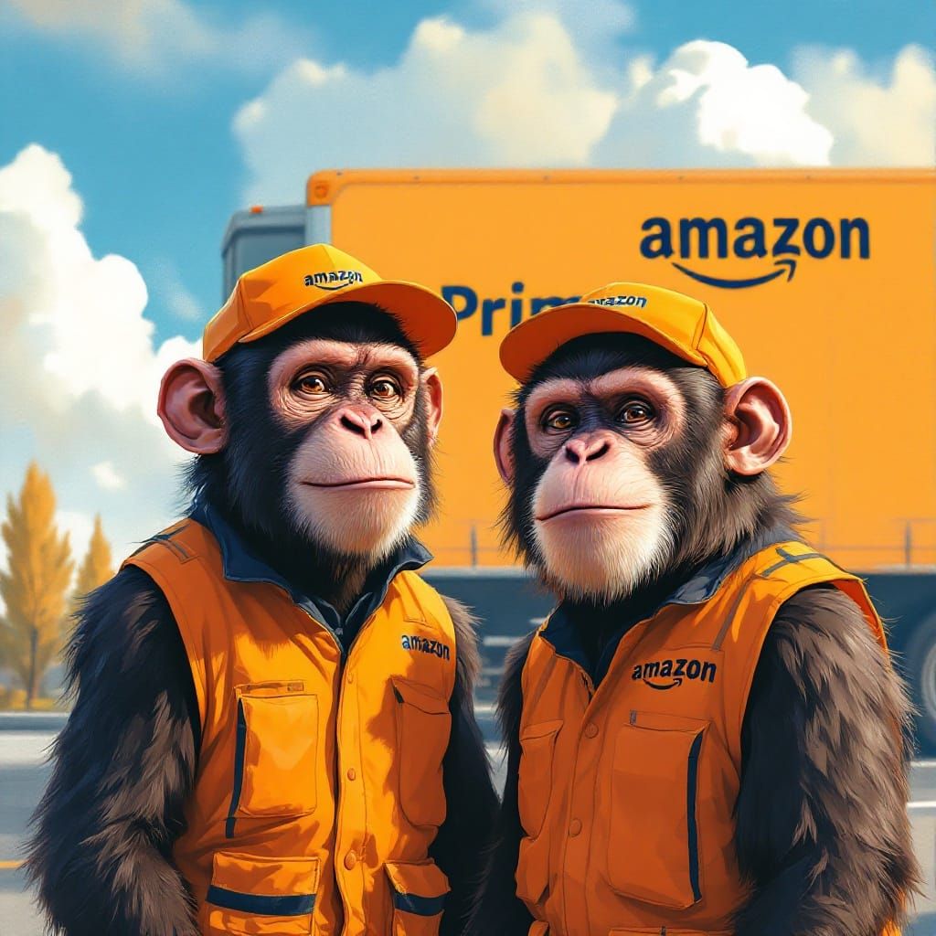 Monkeys in Amazon Uniforms: Digital Art Style