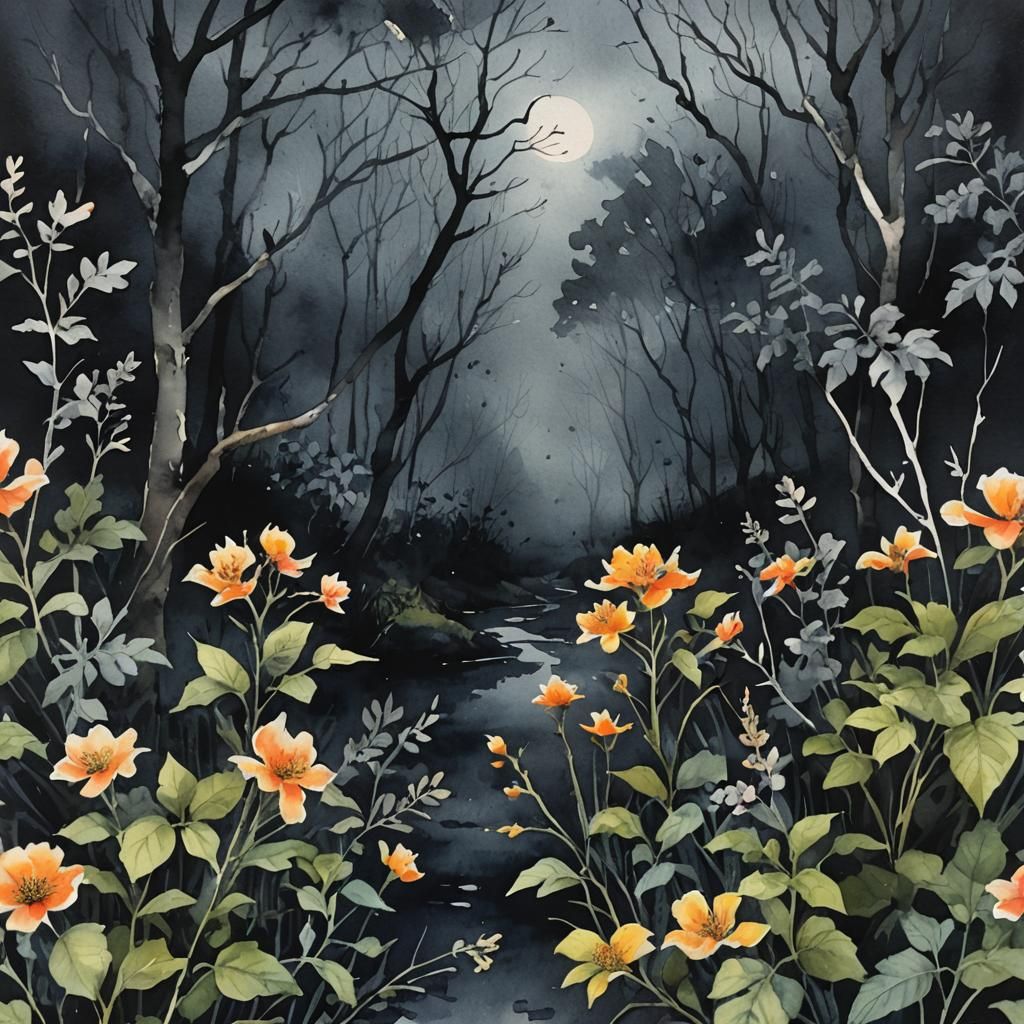 Dark and Moody Watercolour Gouache Painting