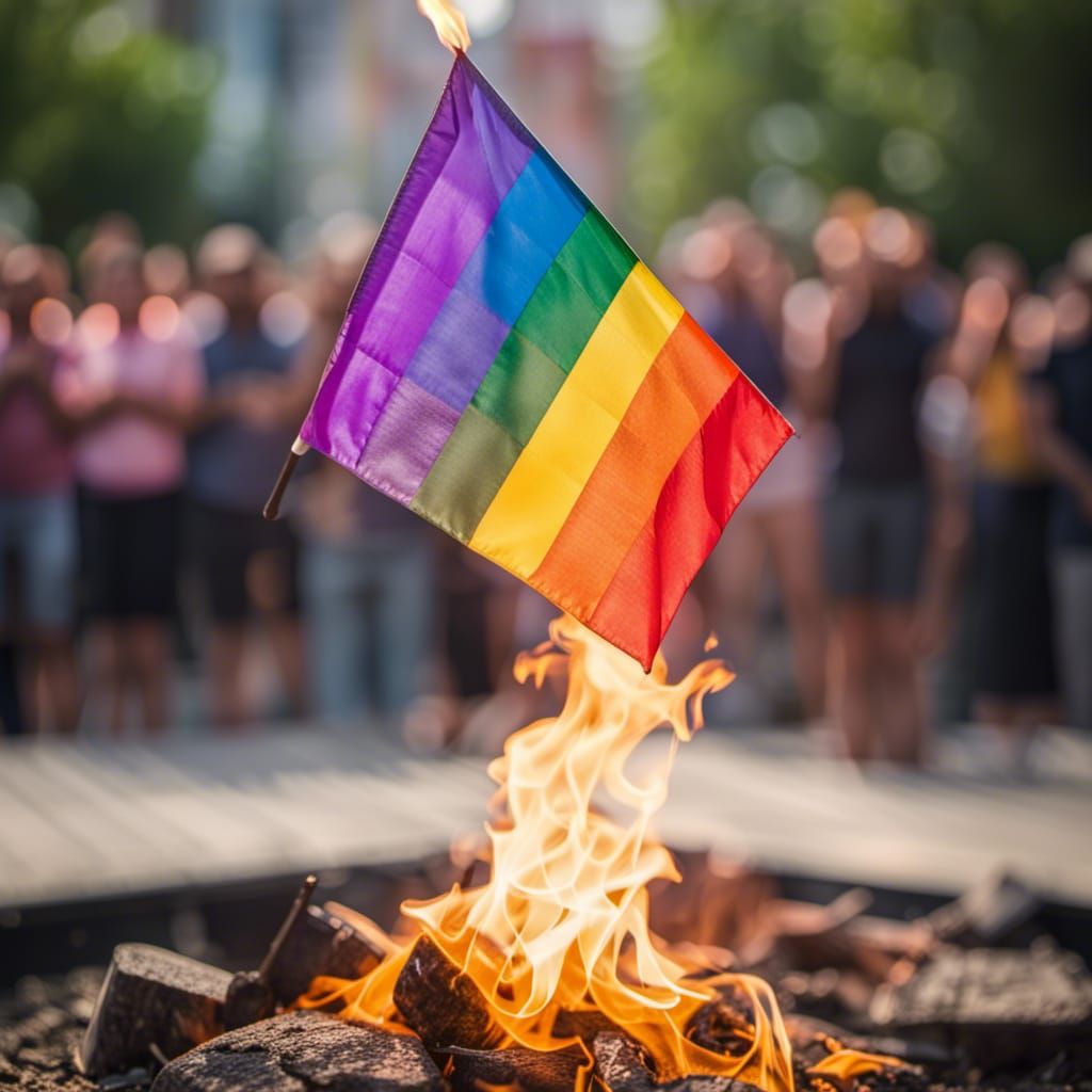 Burning Pride Flag in Professional Photography Style