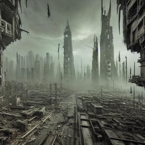 Dystopian Cityscape of Trash and Debris