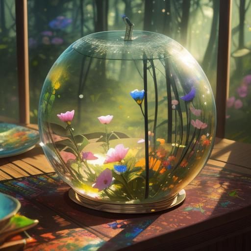 Watercolor Fairy and Flowers at Sunset