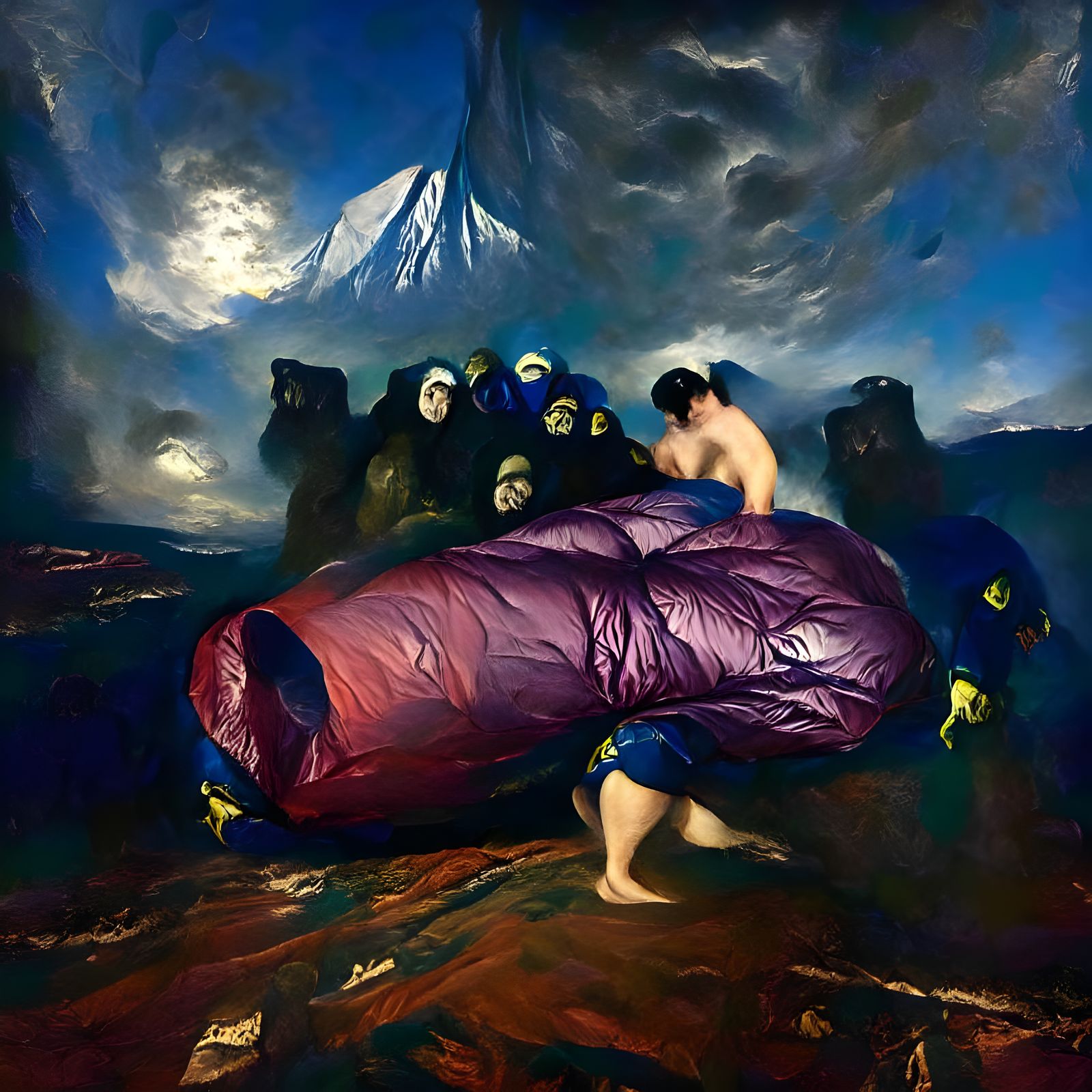 Surreal Sleeping Bag Consumes Occupant in Night Terror