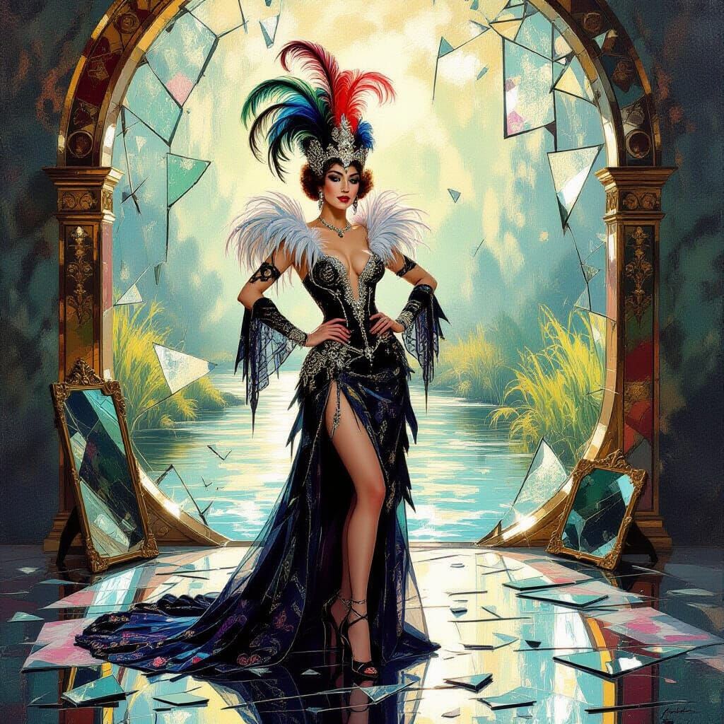 Cabaret Dancer on Stage in Gouache Impasto Style