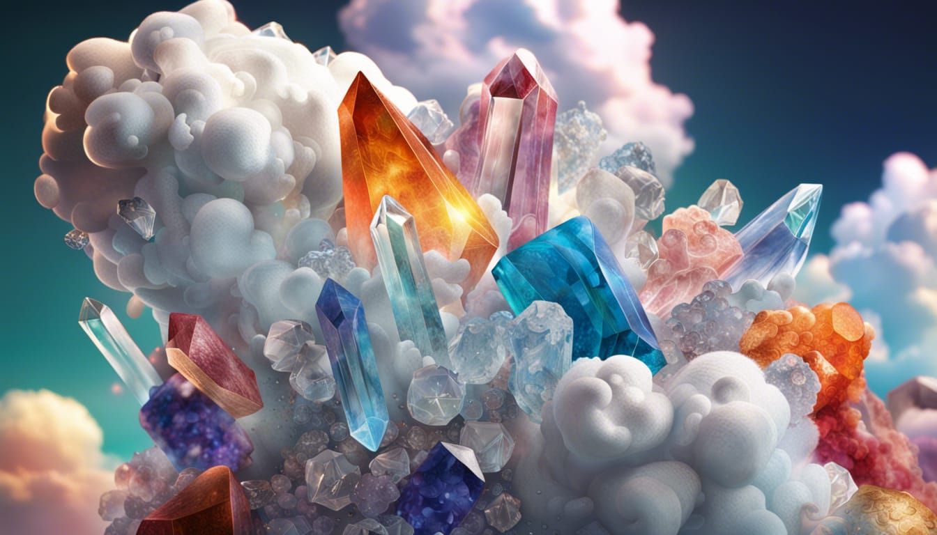 Hyperrealistic Crystal Cloud Still Life Splash Art
