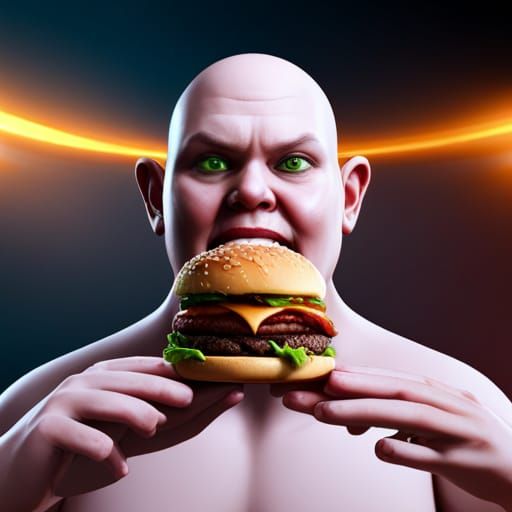 Detailed Matte Painting of Model Eating Burgers