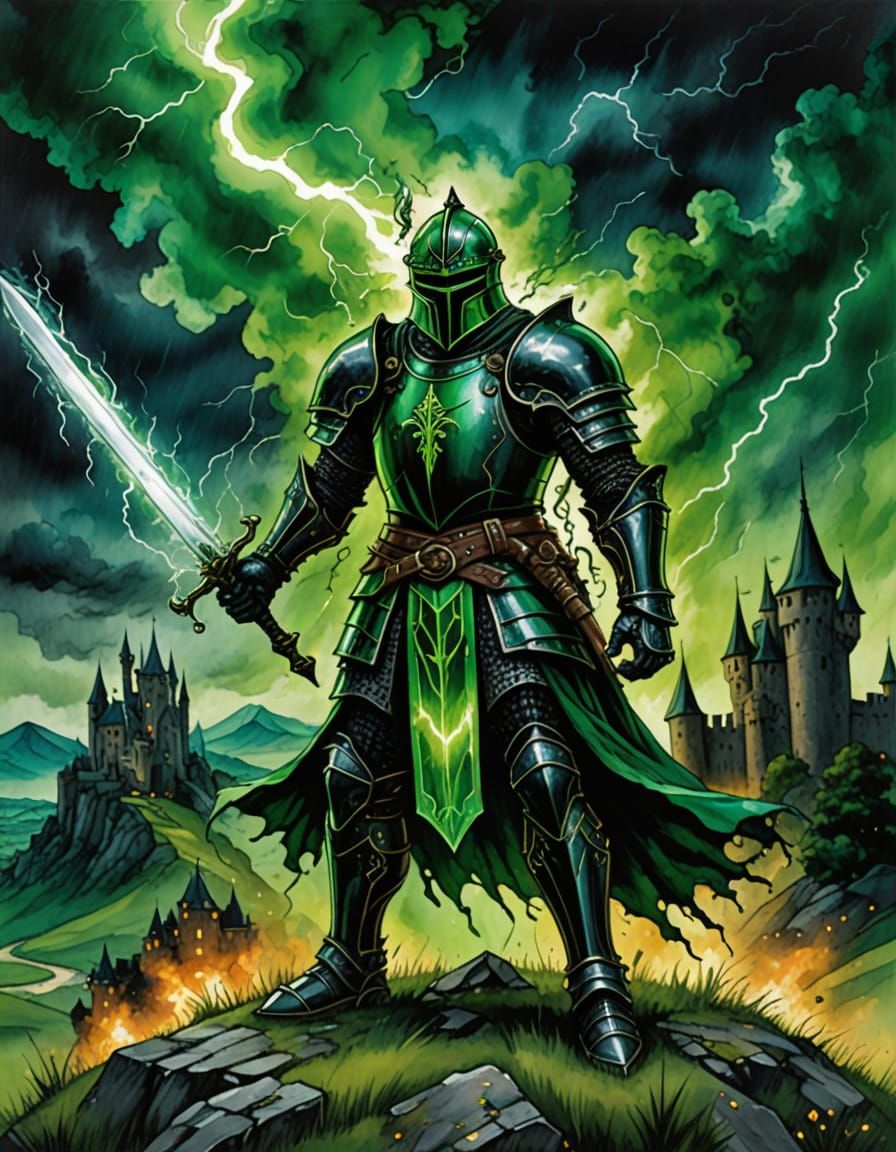 Dark Fantasy Knight on Stormy Hill