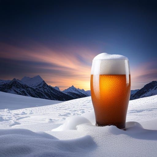 Icy Beer in Crystal Glass Under Snowfall