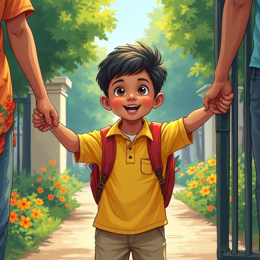 Young Indian Boy Arrives at St Luke's School with Prideful P...