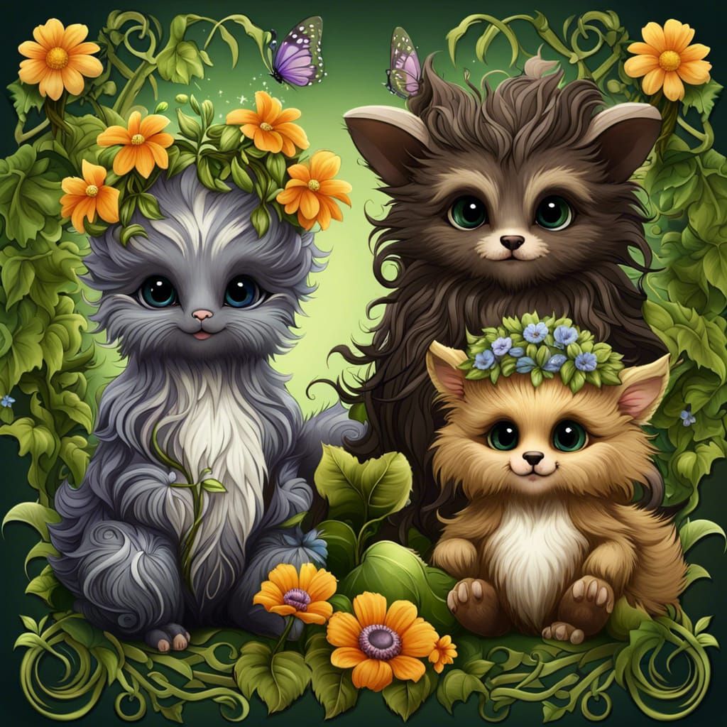 Baby Druid Zodiac Animals in Celtic Fantasy Style