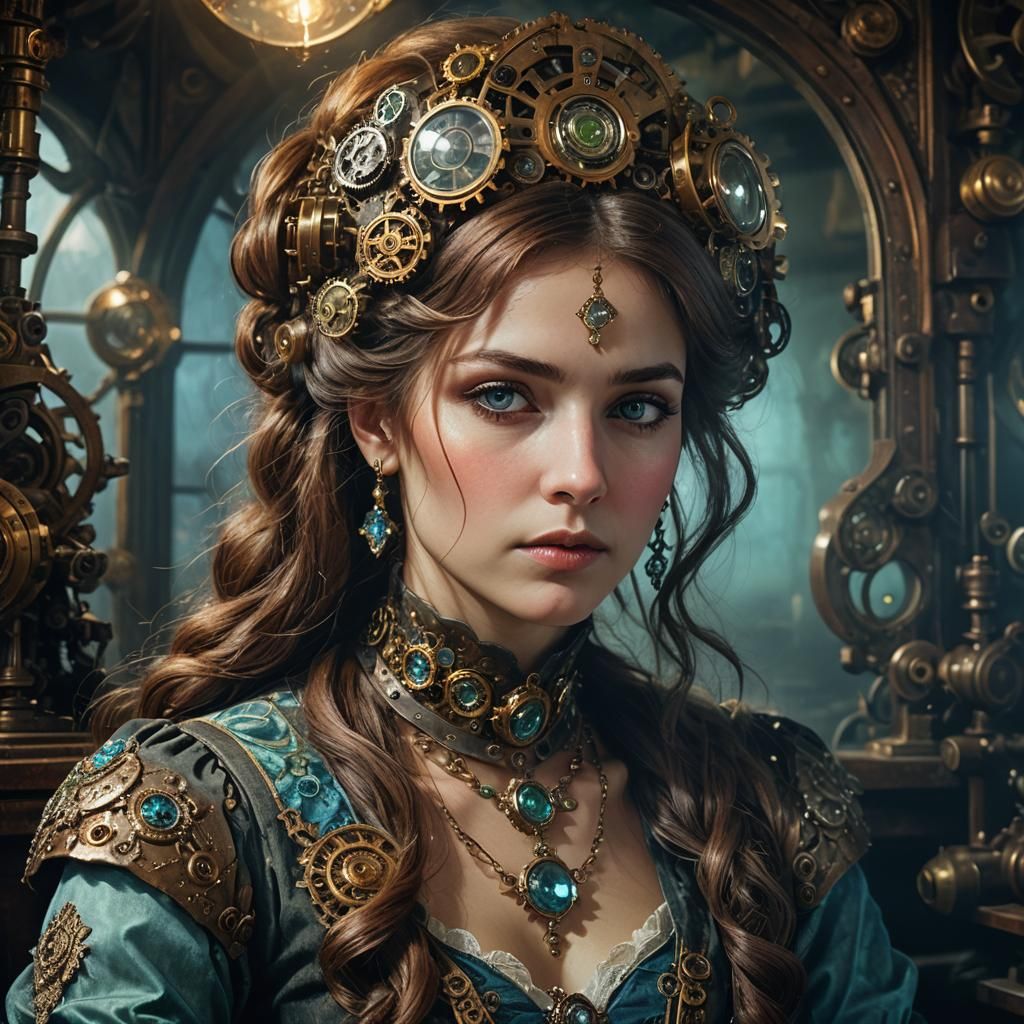 Steampunk Portrait with Gears and Jewels