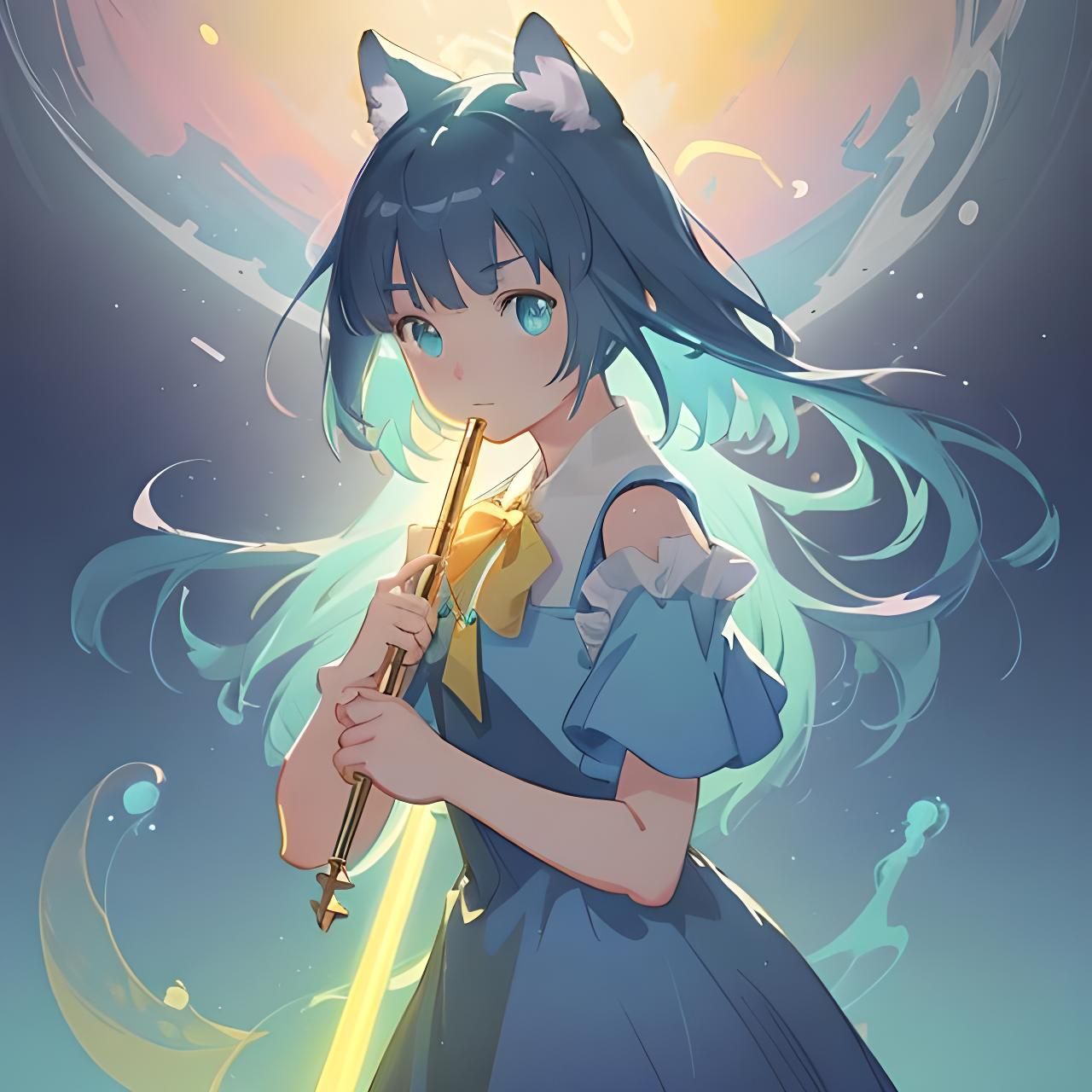 Catgirl Flute Player in Candyland: Anime Style