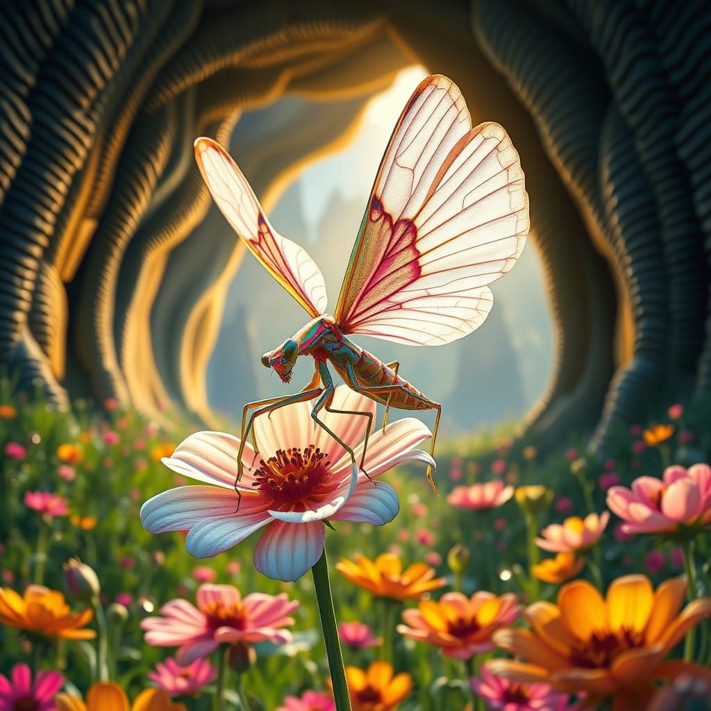 Mantis Goddess on a Blooming Meadow