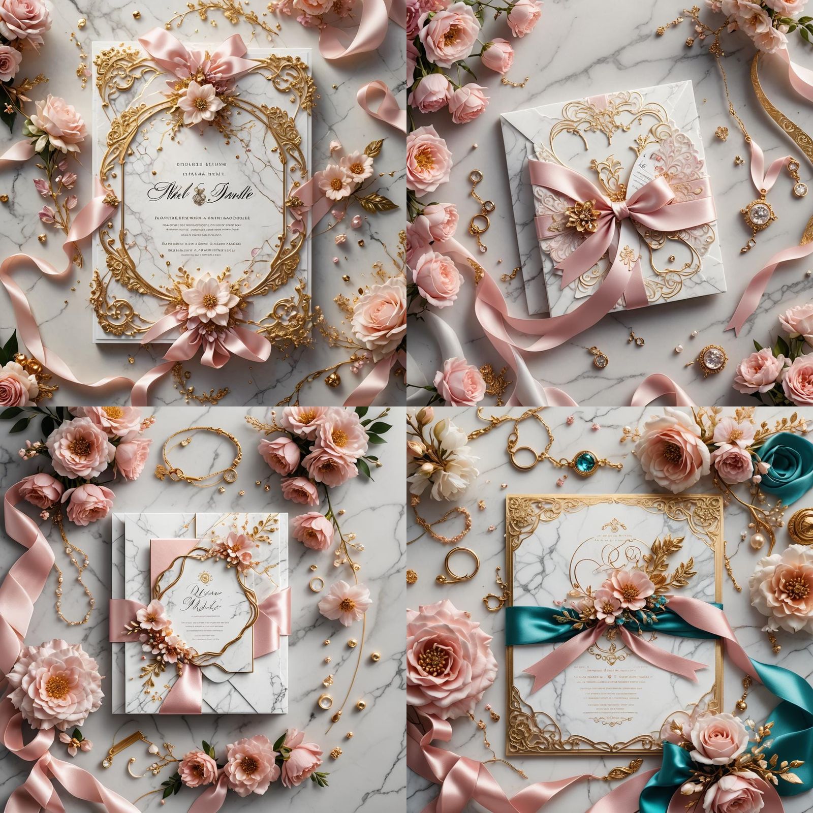 Elegant Wedding Invitation with Pink Flowers and Silk