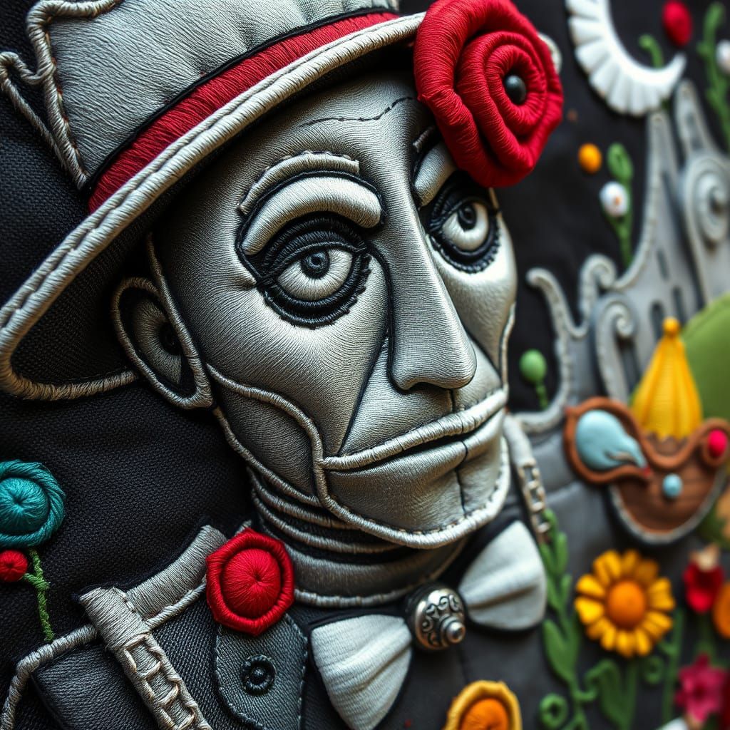 Tin Man in Whimsical Wizard of Oz Fabric Art
