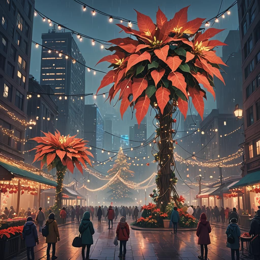 Magical Christmas City Square in Digital Art Style