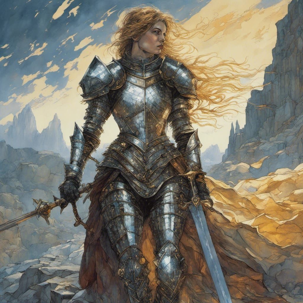 Female Knight in Crystal Armor, Epic Oil Painting