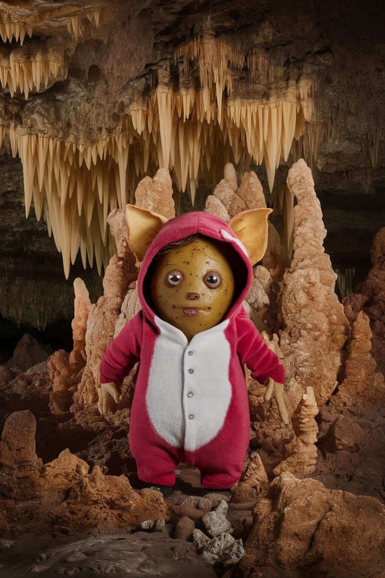 Potato Gremlin in Cave, Surreal Art