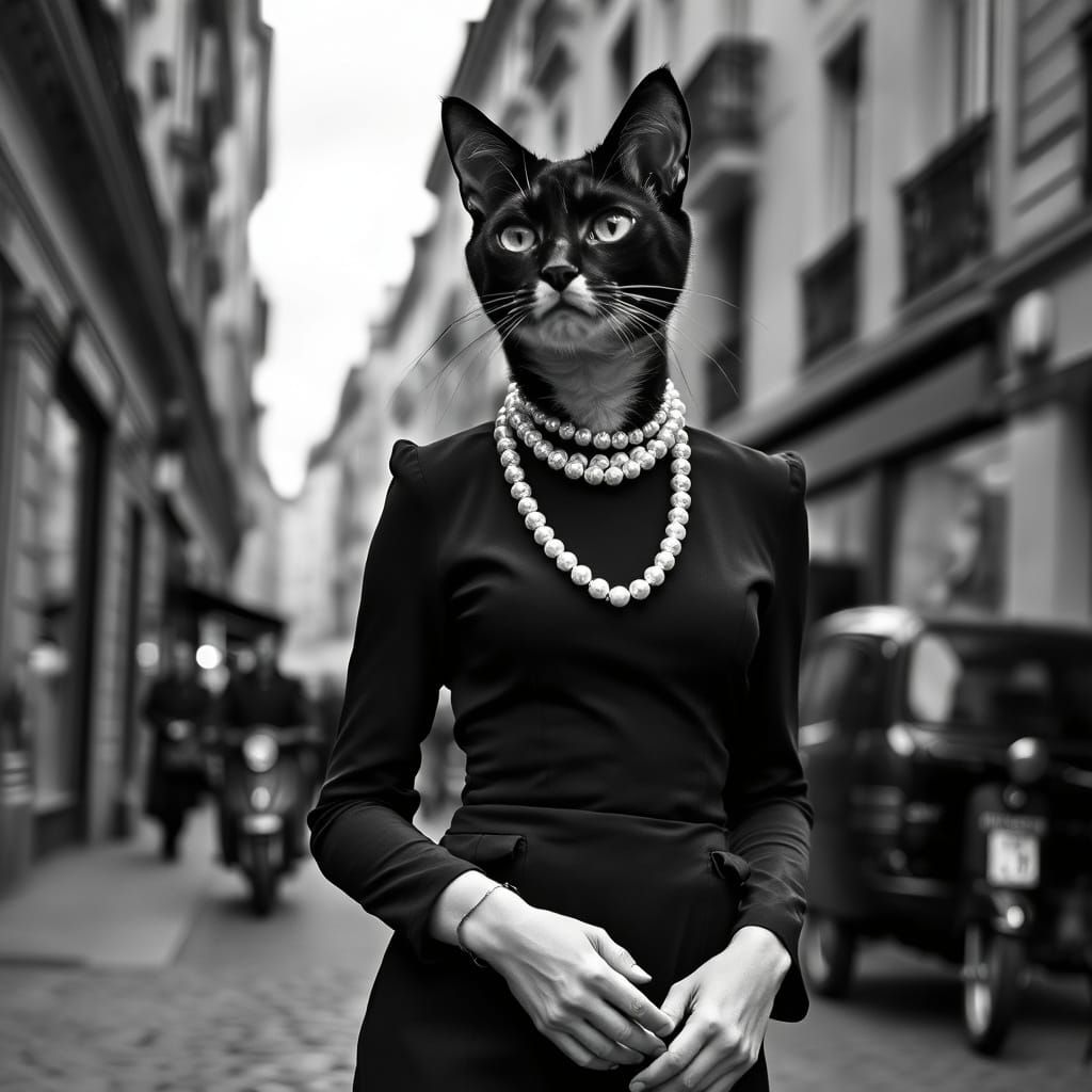 Parisian Catwoman: A Black and White Cinematic Portrait
