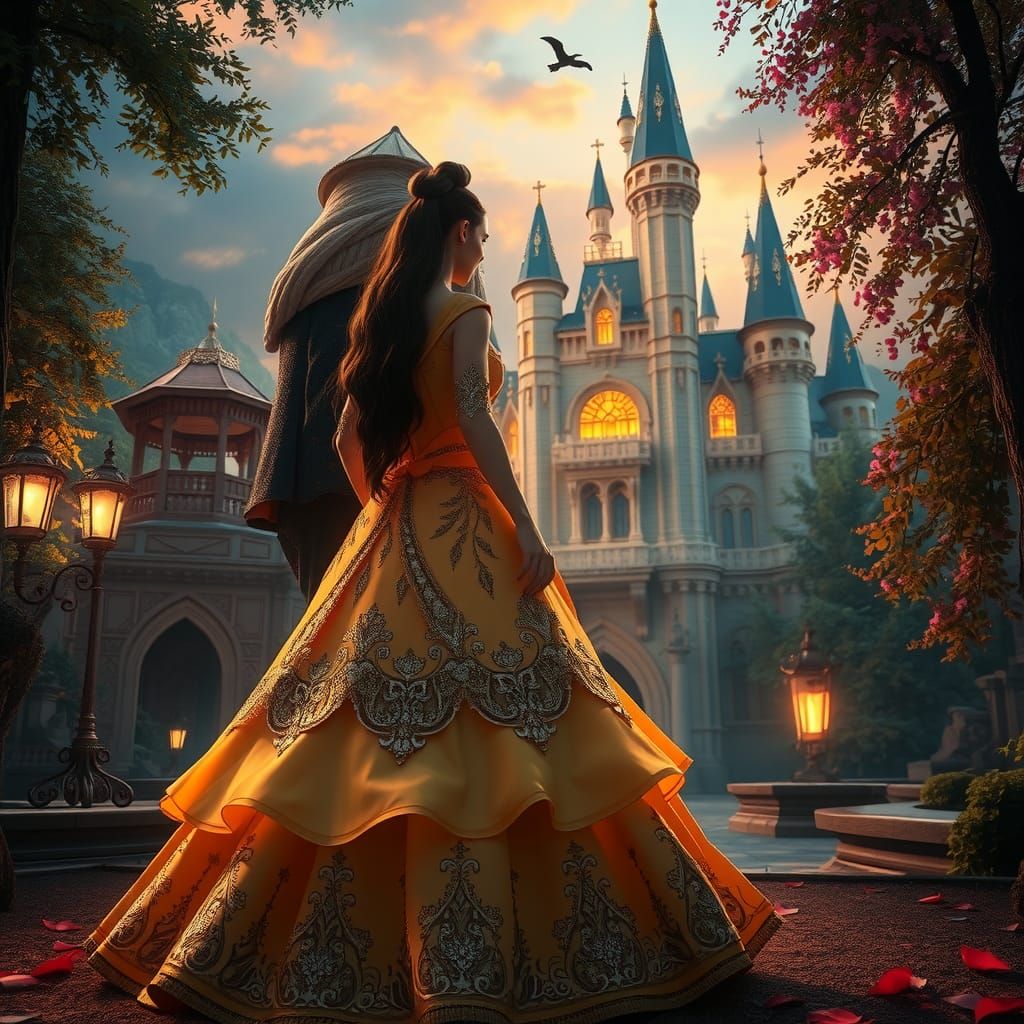 Belle and Beast at Enchanted Castle in 8K