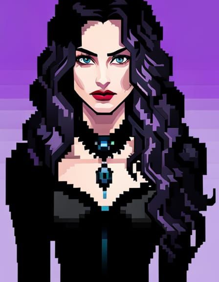 Pixel Art Portrait of Young Witch Yennefer