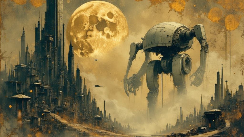 Gigantic Mecha Robots Destroy Alien City Under Two Moons