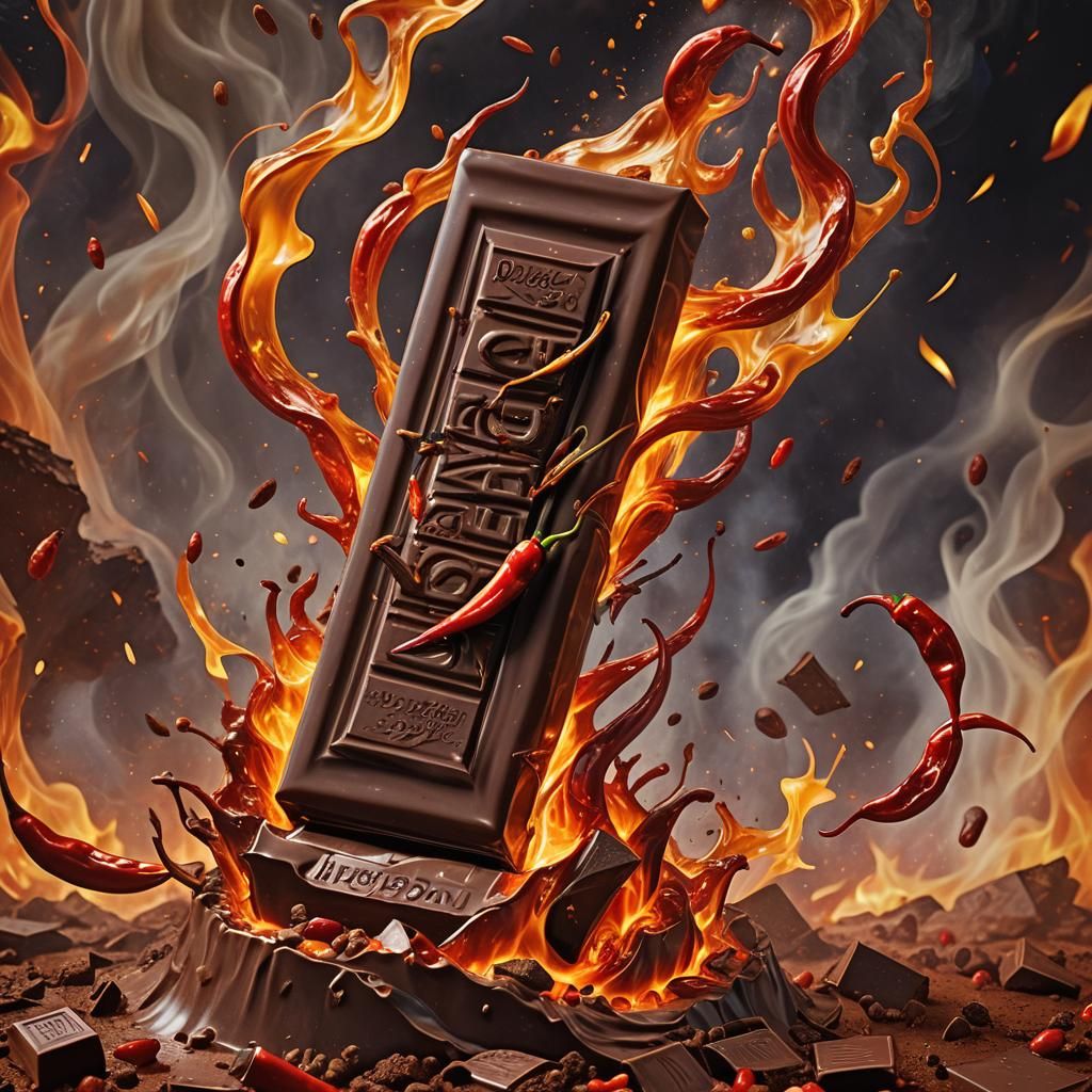 Fiery Super Spicy Chocolate Bar in Surrealist Style