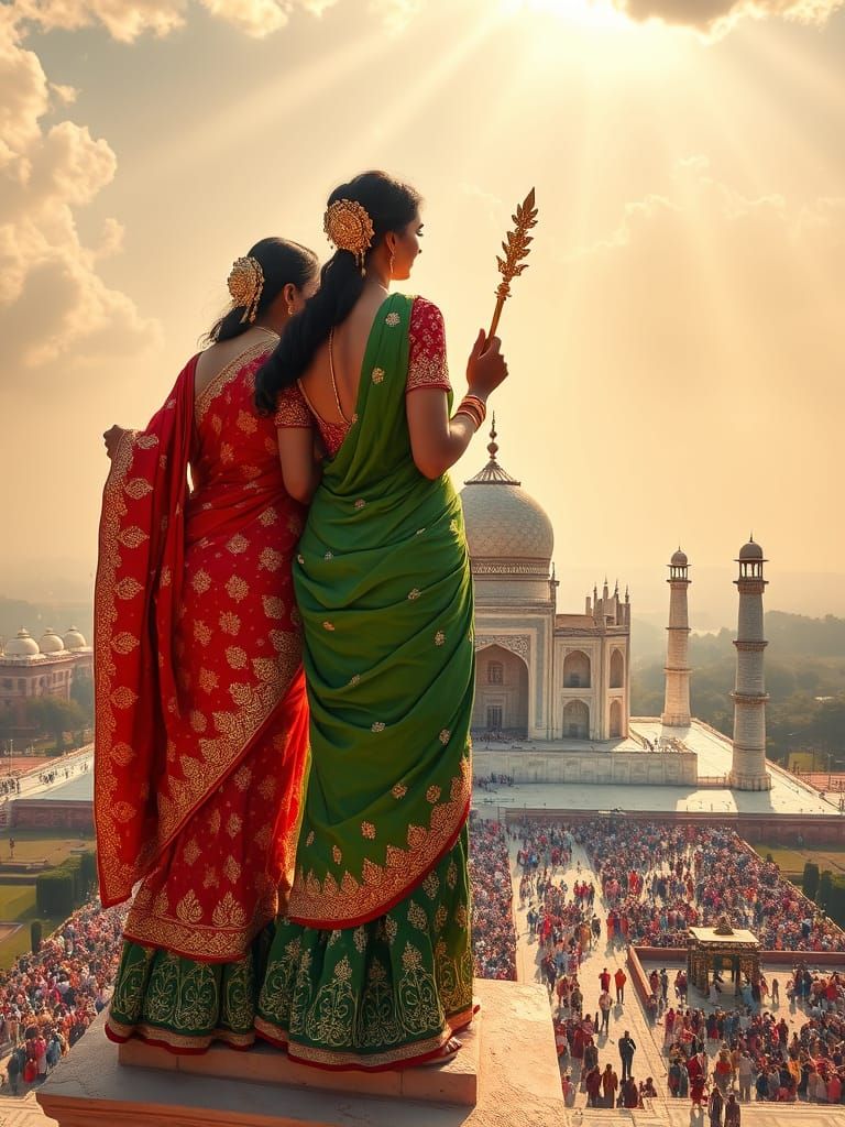 Stunning South Asian Goddesses Adorned in Traditional Sari D...