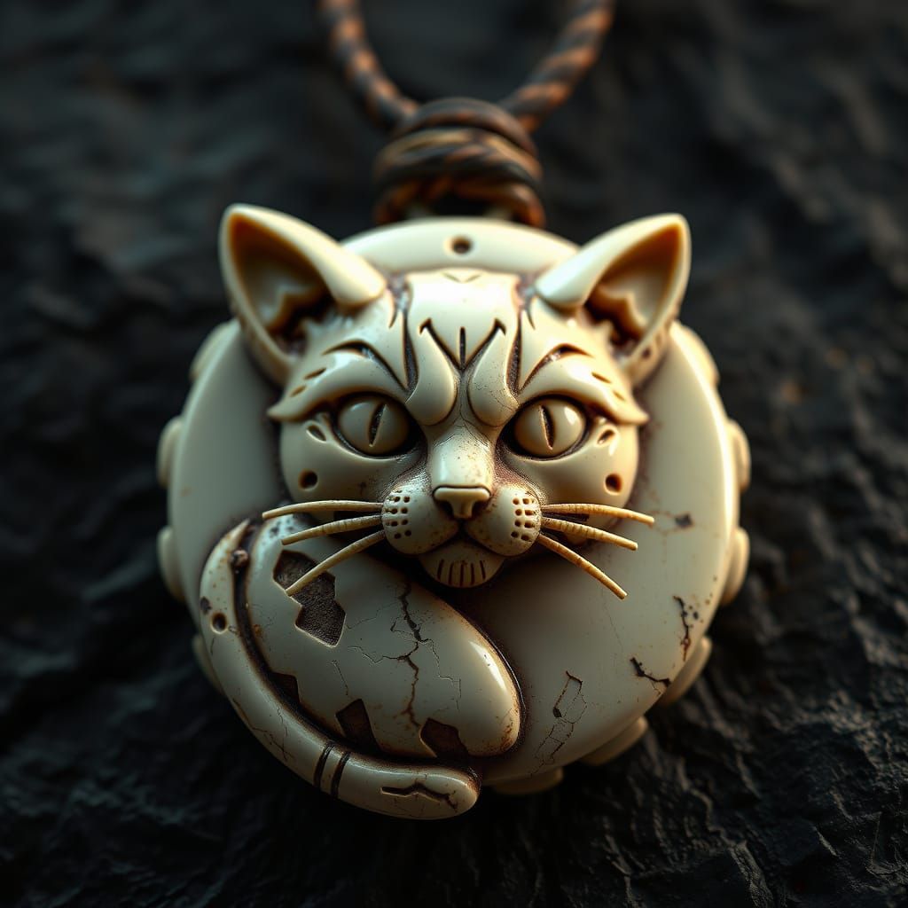 Detailed Ivory Cat Amulet Rendered in 3D