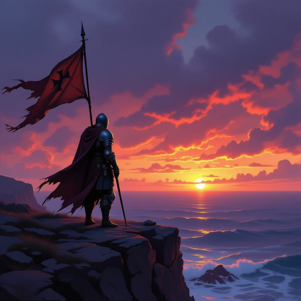 Medieval Knight Overlooking Turbulent Sea