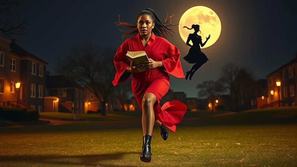 Woman Running From Maid at Night, Cinematic Style