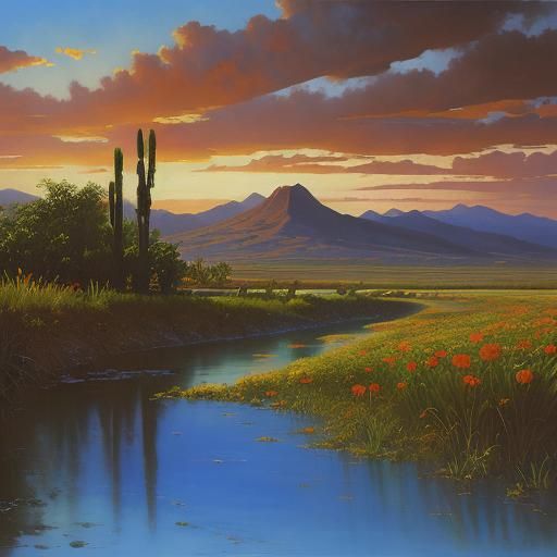 Vibrant Mexican Landscape Oil Painting