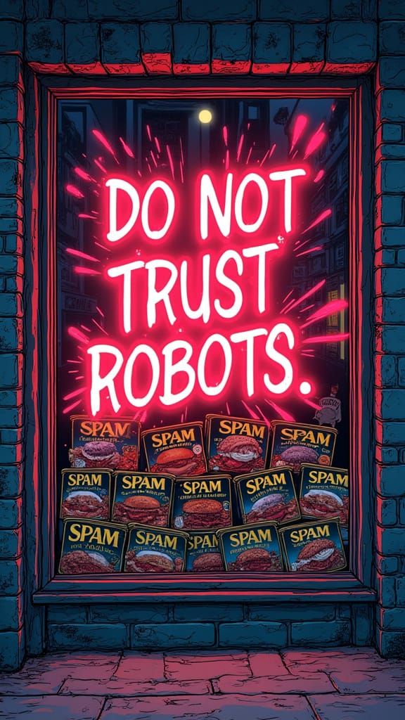 Dystopian Storefront with Neon Sign in Comic Style