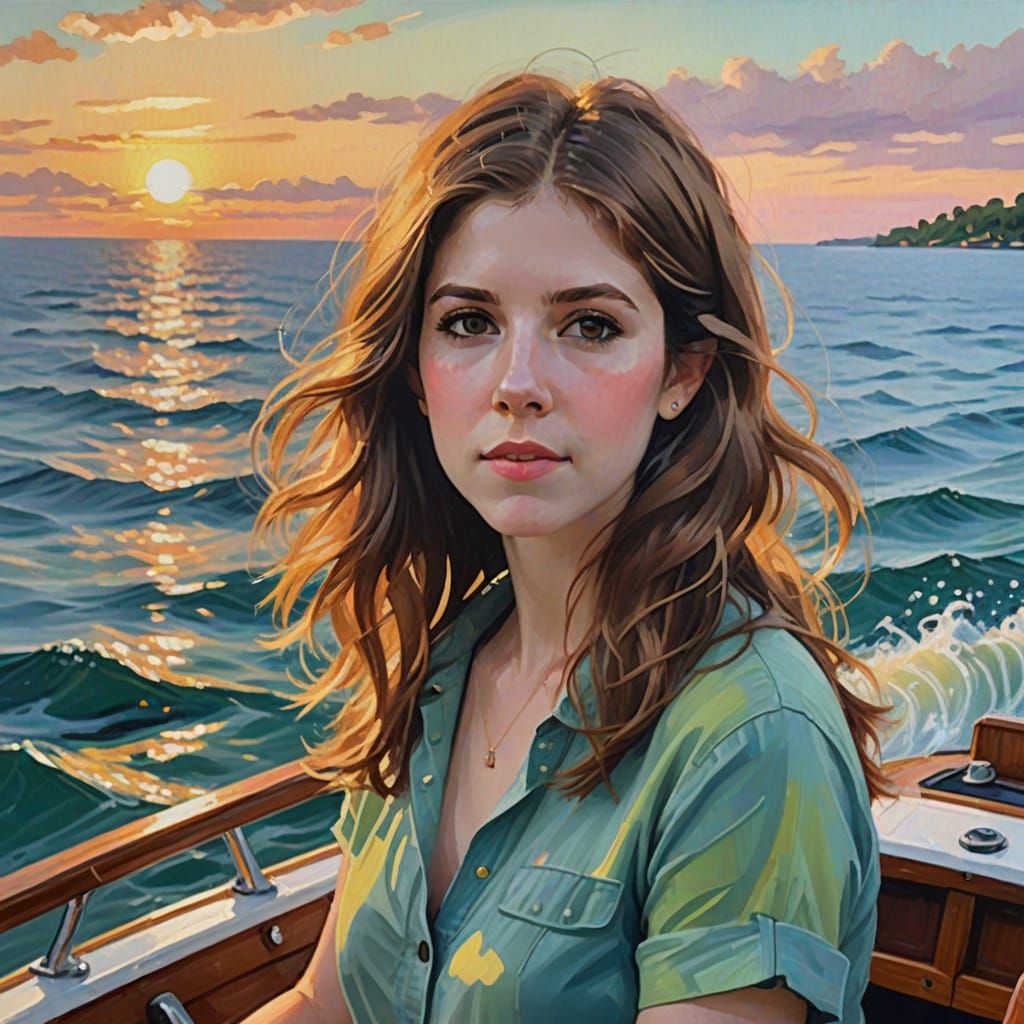 Anna Kendrick at Sea: An Impressionist Painting