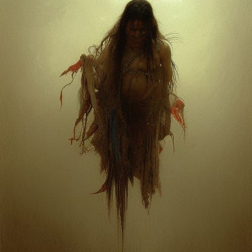 Native American Scalp in Gothic Horror Style