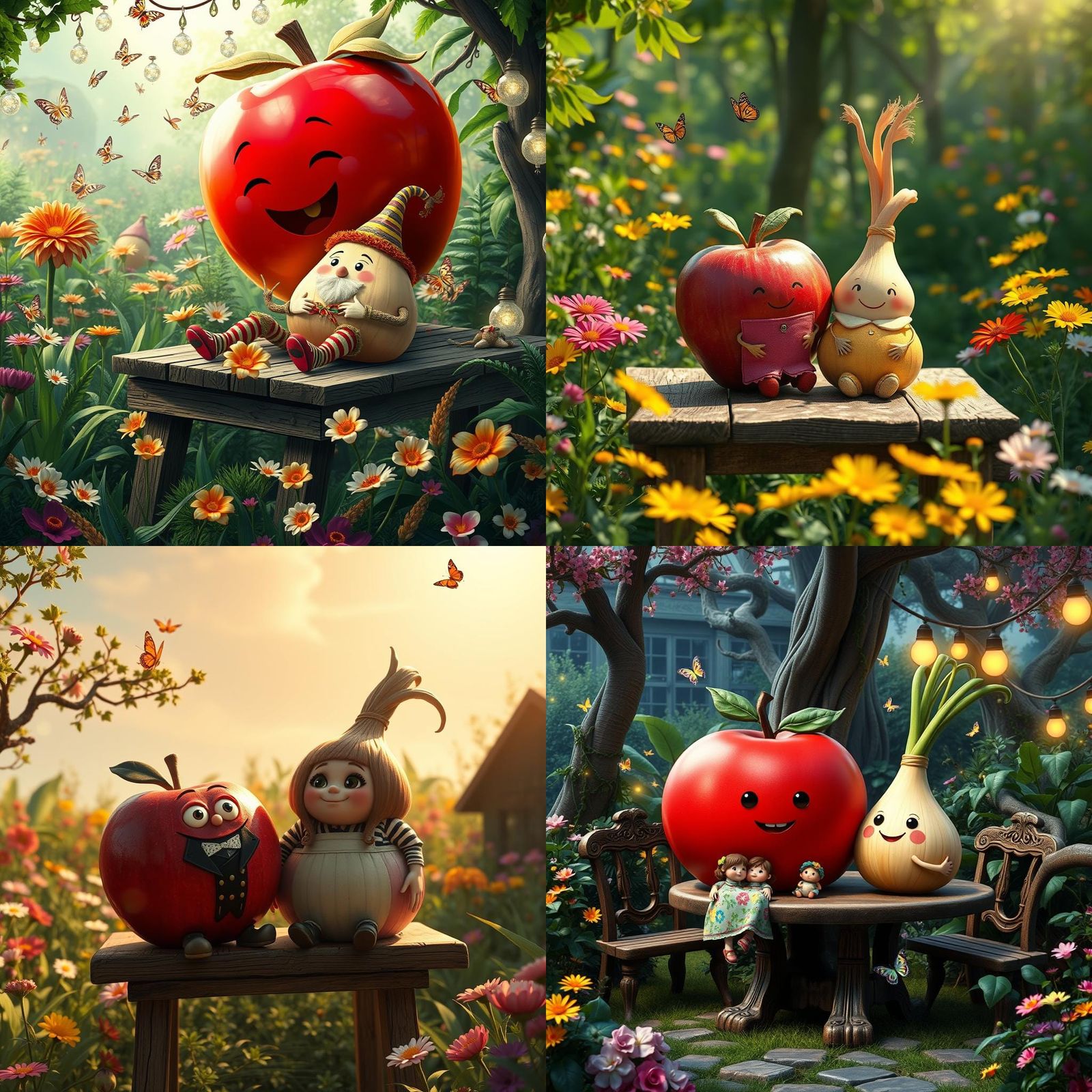 Animated Apple and Onion in Charming Garden