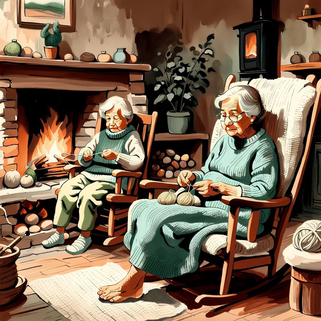 Cozy Italian Grandmother Sketch Drawing