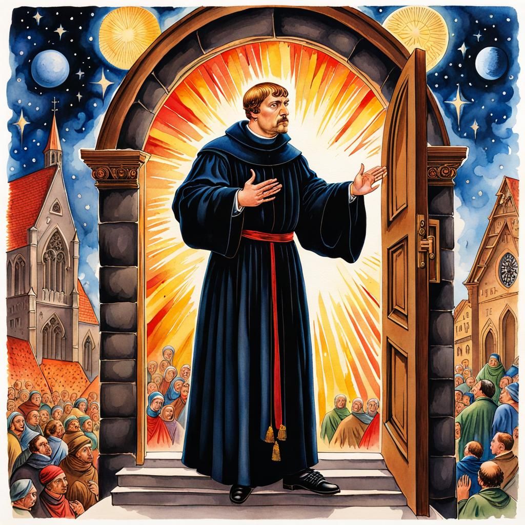 Luther's Theses: A Surreal Watercolor Cosmic Event