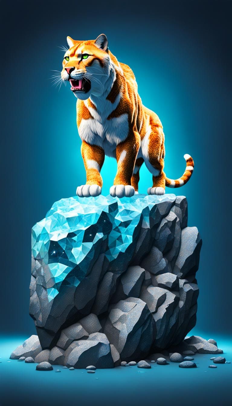 Sparkling Saber-Tooth Cat in Surreal Rocky Landscape