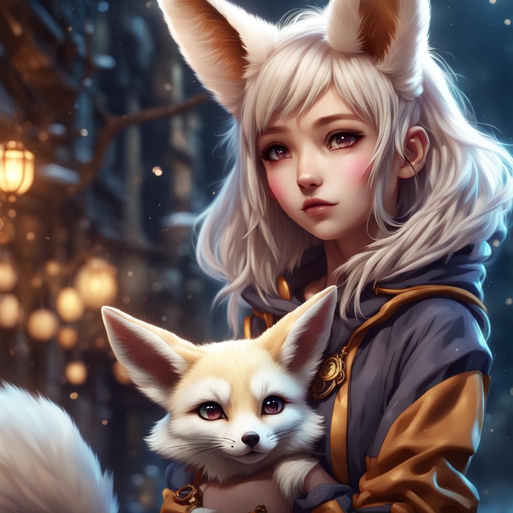Anime Girl Fennec Fox Fusion in Detailed Digital Art