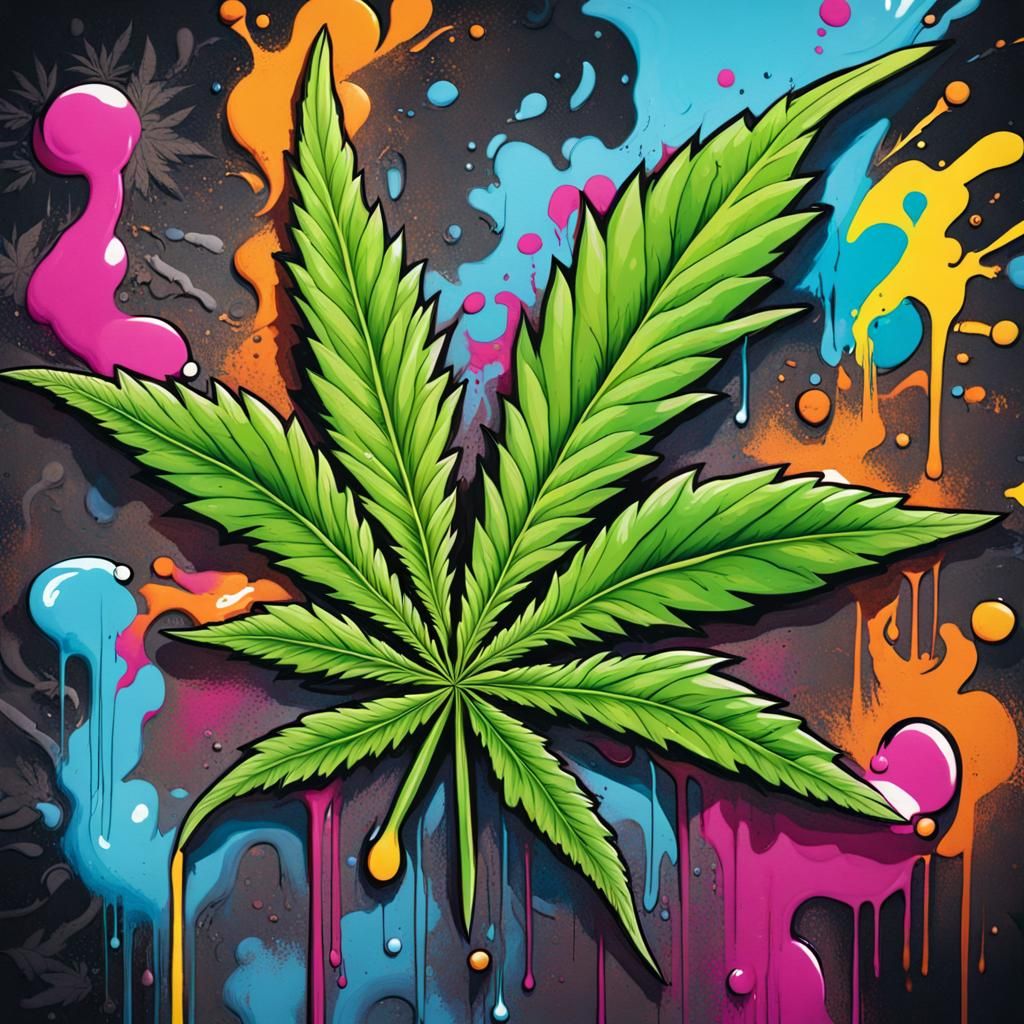 Colorful Cannabis Cartoon in Graffiti Art Style