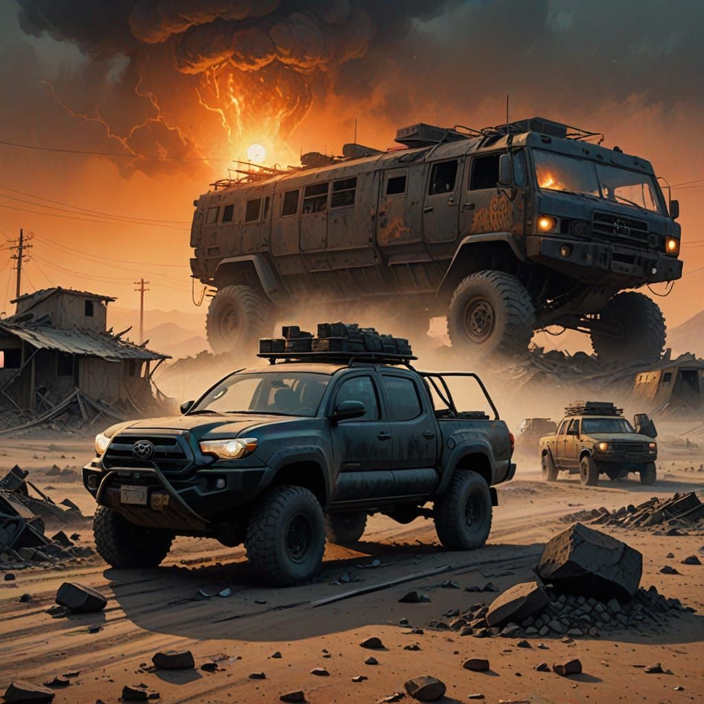 Battle-Ready Off-Roader in a Post-Apocalyptic Wasteland