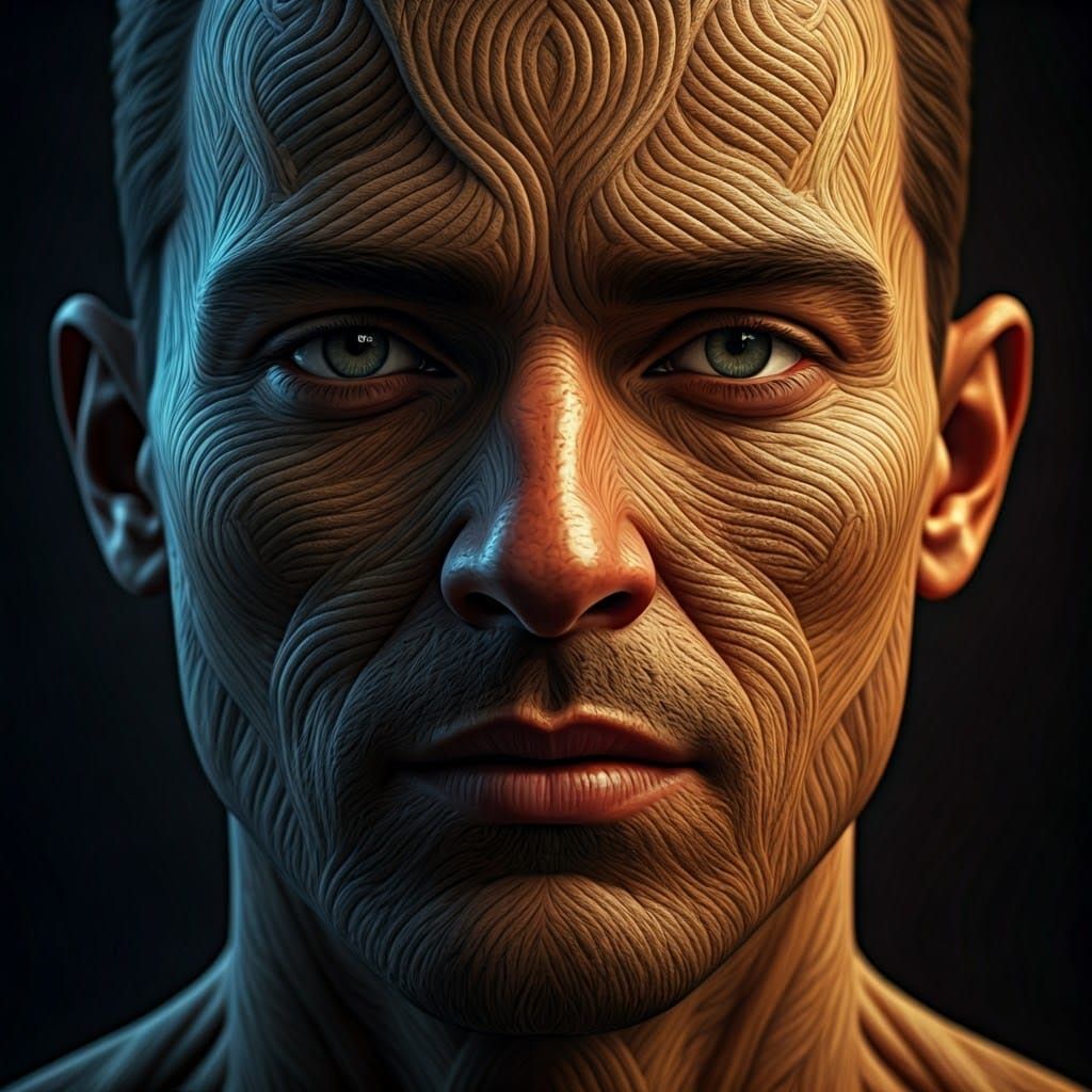 Rope-Textured Man's Face in High-Contrast 8K Portrait