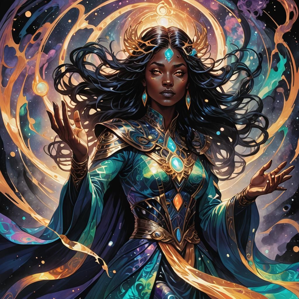 Prismatic Witch Conjuring Magic: Comic Book Illustration