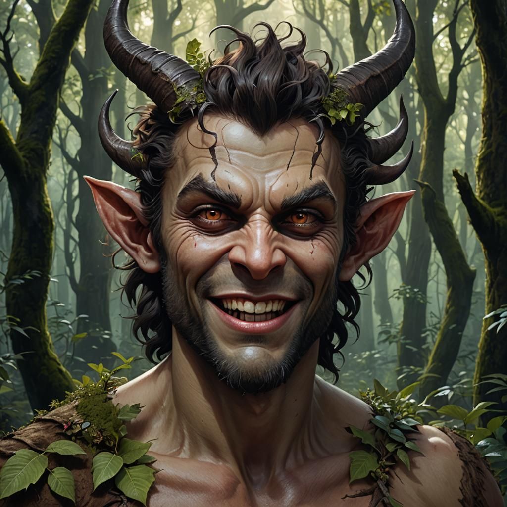 Sinister Satyr in Whimsical Enchanted Forest