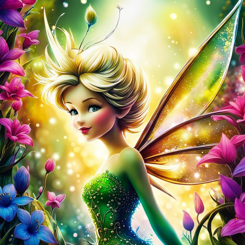 Tinkerbell Close-Up in Alcohol Ink Splatter Style