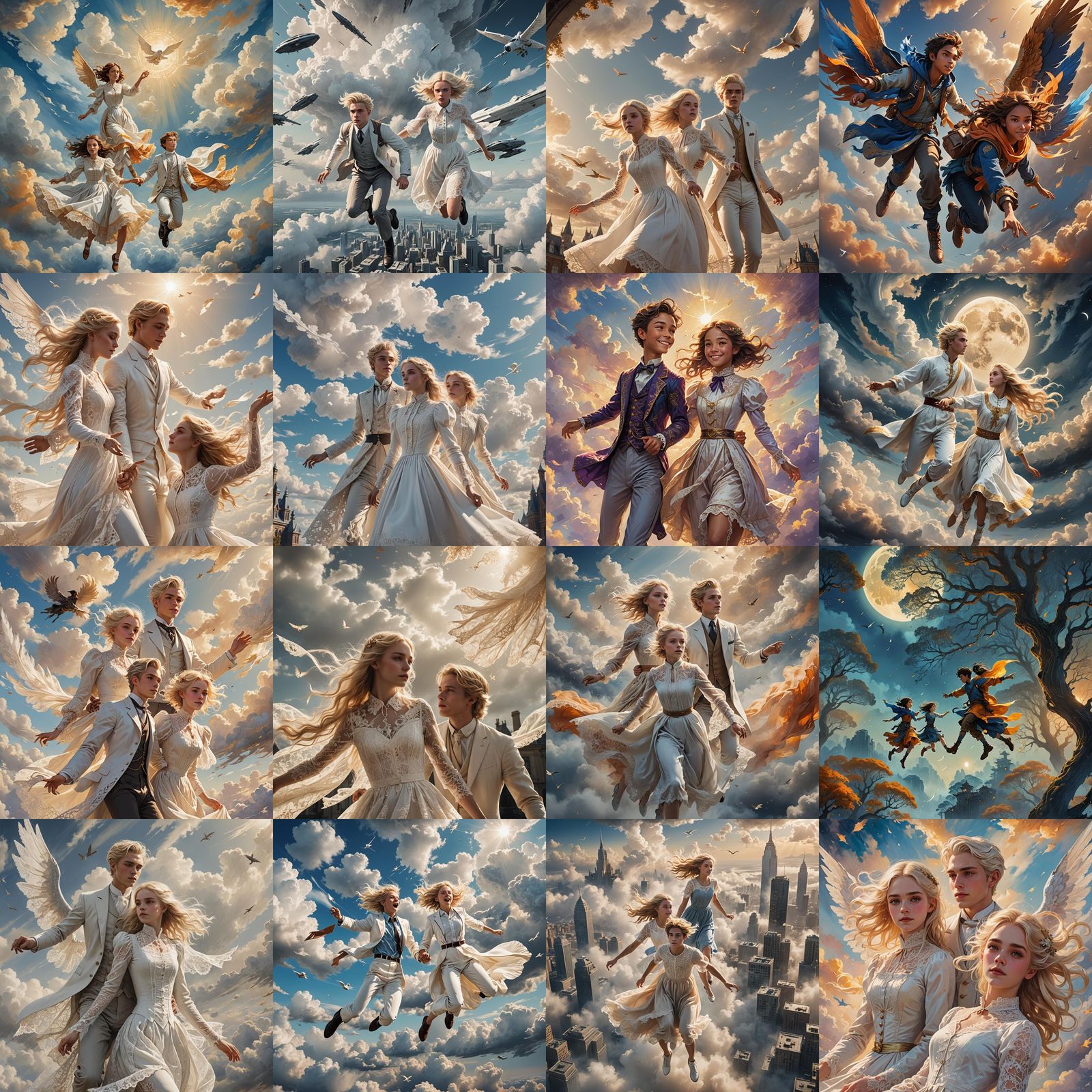 Teenage Couple Fly in a Fantastical Sky