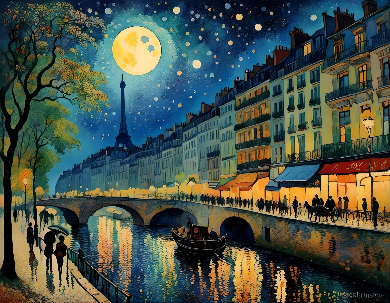 Surreal Moonrise Over Paris Lithograph