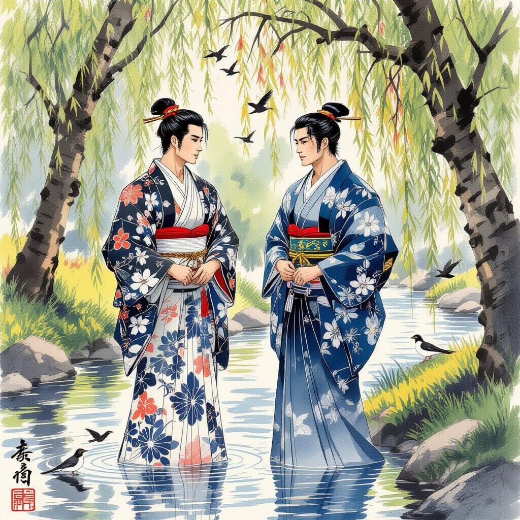 Ukiyo-e Style Men by Crystal Brook