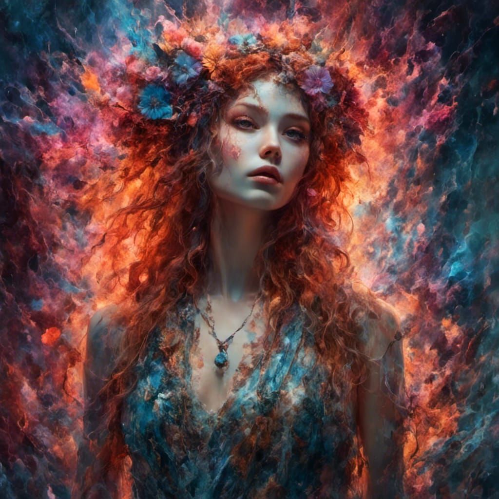 Vibrant Portrait of Bare-Chested Hippie Fairy