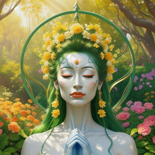 Meditative Figure in Garden, Salvador Dali Inspired Digital ...